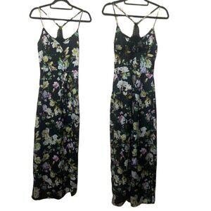 Lovposh size S floral wrap mini maxi overlay lace insert T strap maxi dress EUC